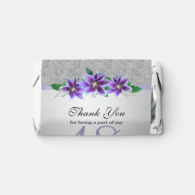 Classy Silver & Clematis Flowers 18th Birthday    Hershey's Miniatures (Front)
