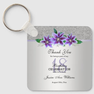 Classy Silver & Clematis Flowers 18th Birthday    Keychain