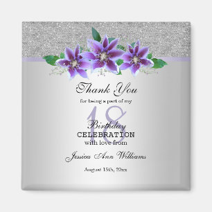 Classy Silver & Clematis Flowers 18th Birthday Magnet