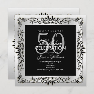 Classy Silver Decorative Framed 50th Birthday Invitation