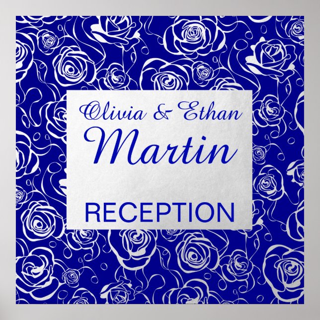 Classy Silver Floral on Royal Blue Poster (Front)