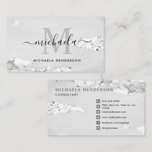 Classy Silver Foil Monogram Initial & Name Business Card