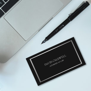 Classy Silver Frame Minimalist on Black Business Card