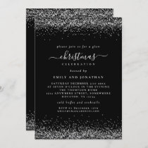 Classy Silver Glitter Black Christmas Party Invitation