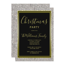 Classy Silver Glitter, Gold Framed Christmas Party Invitation