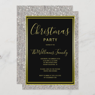 Classy Silver Glitter, Gold Framed Christmas Party Invitation