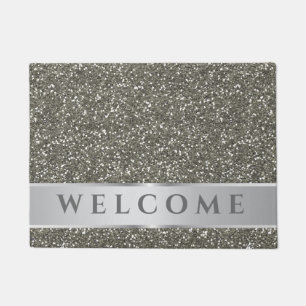 Classy Silver Glitter Look Gray Welcome Doormat