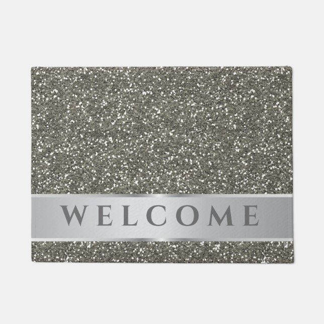 Classy Silver Glitter Look Gray Welcome   Doormat (Front)