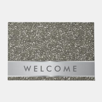 Classy Silver Glitter Look Welcome Doormat