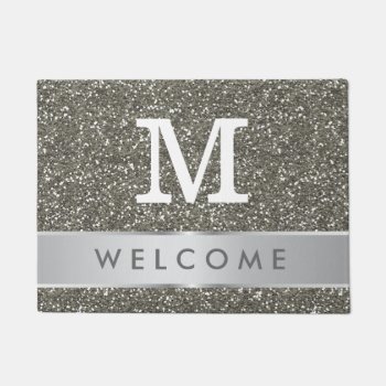 Classy Silver Glitter Look Welcome Monogrammed Doormat by InTrendPatterns at Zazzle