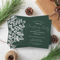 Classy Silver Glitter Xmas Snowflake Holiday Green Invitation