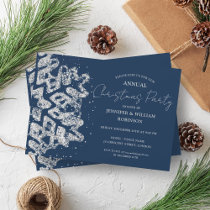 Classy Silver Glitter Xmas Snowflake Holiday Navy  Invitation