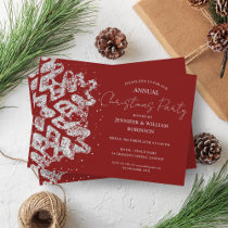 Classy Silver Glitter Xmas Snowflake Holiday Red Invitation