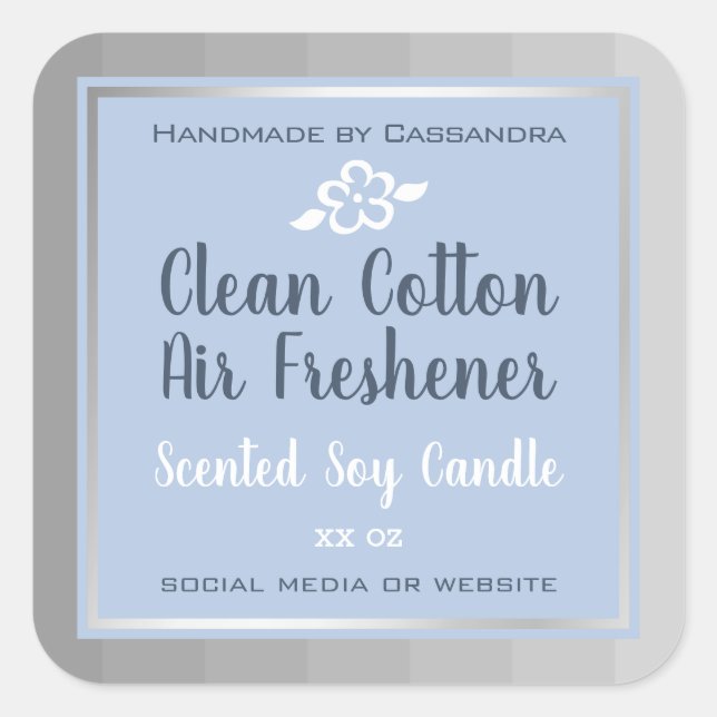 Classy Silver Gray Blue Product Packaging Labels (Front)