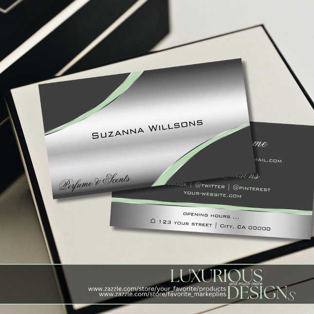 Classy Silver Gray Curved Decor Lines Shimmering  Business Card (Creator Uploaded)