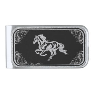 CLASSY SILVER HORSE SILHOUETTE FINISH MONEY CLIP