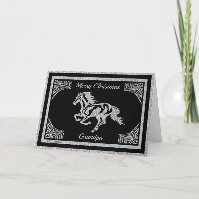CLASSY SILVER HORSE SILHOUETTE HOLIDAY CARD (Front)