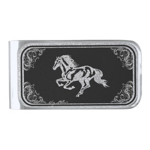 CLASSY SILVER HORSE SILHOUETTE SILVER FINISH MONEY CLIP