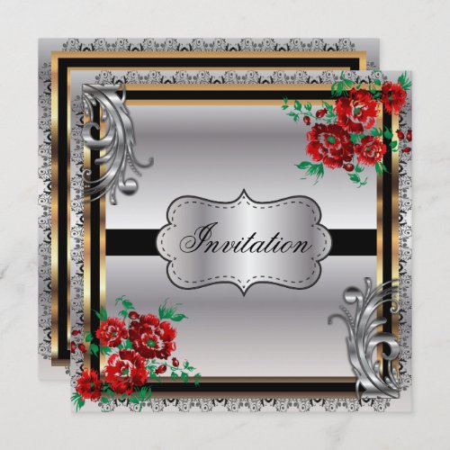 Classy Silver Lace and Floral  Any Occasion Invitation