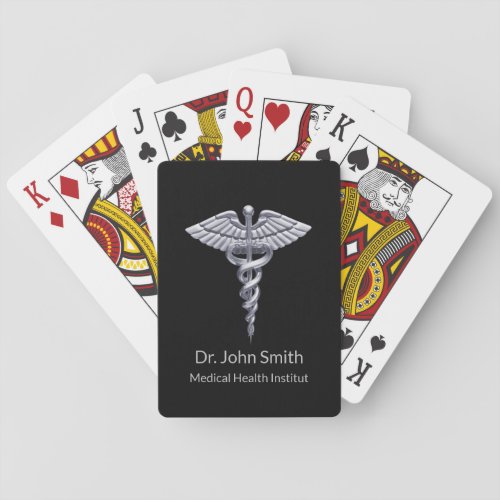 Classy Silver Medical Caduceus on Black Poker Cards