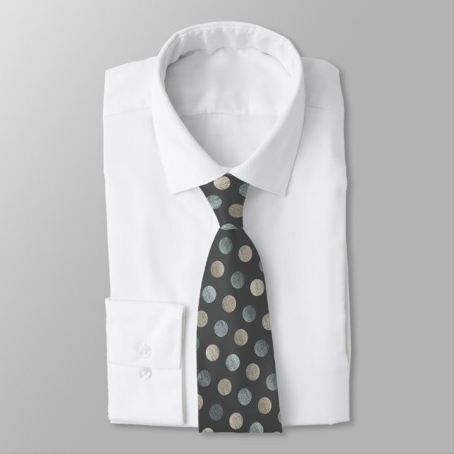 Classy Silver Polka Dot Personalized Charcoal Grey Neck Tie (Tied)
