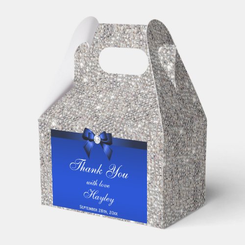 Classy Silver Sequins Blue Bow Diamond Favor Boxes