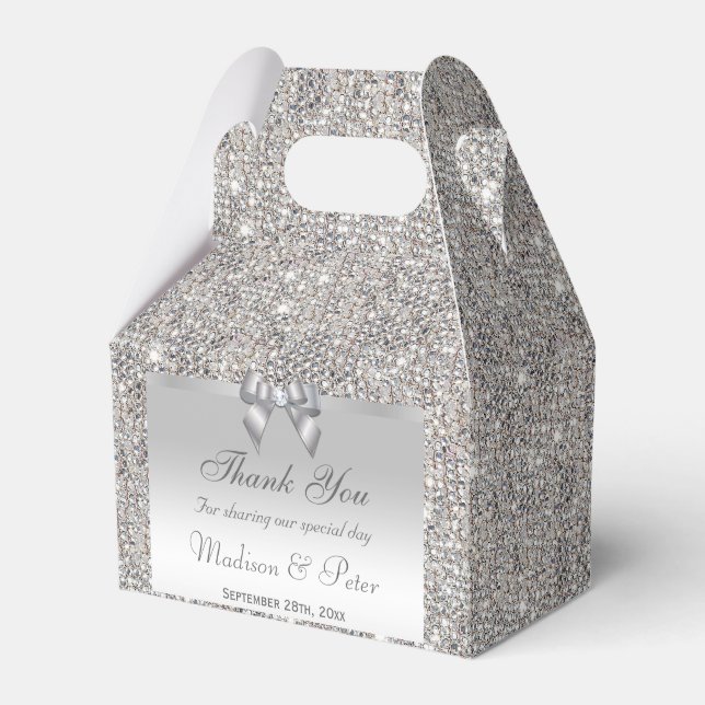 Classy Silver Sequins Bow Diamond Favor Boxes (Front Side)
