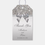 Classy Silver Sequins Bow Thank You Gift Tags at Zazzle