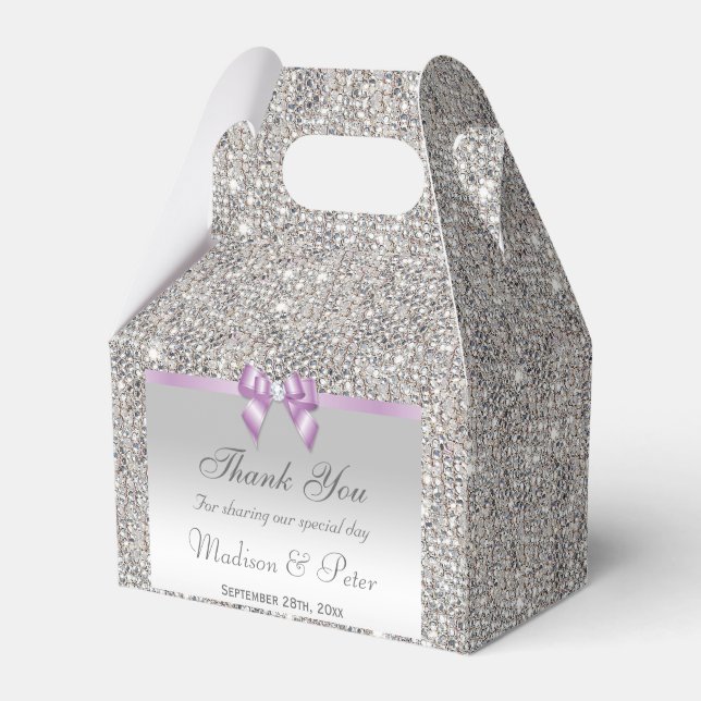 Classy Silver Sequins Lilac Bow Diamond Favor Boxes (Front Side)