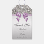Classy Silver Sequins Lilac Bow Thank You Gift Tags at Zazzle