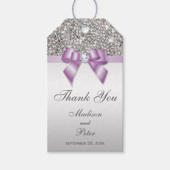 Classy Silver Sequins Lilac Bow Thank You Gift Tags by AJ_Graphics at Zazzle