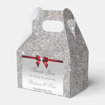 Classy Silver Sequins Red Diamond Bow Favor Boxes by AJ_Graphics at Zazzle