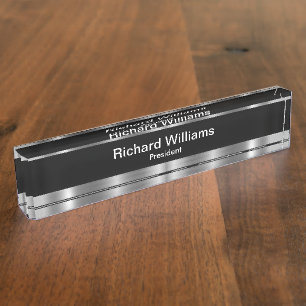 Classy Silver Tone Executive Gift iDea Desk Name Plate