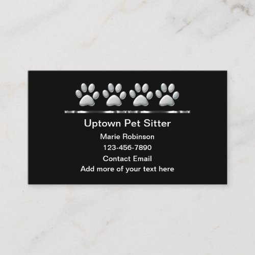 Classy Silver Tone Pet Paws Pet Sitter  Business Card