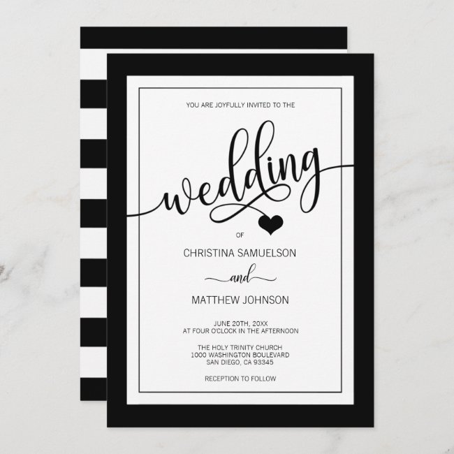 Classy Simple Black & White Heart Wedding Invitation