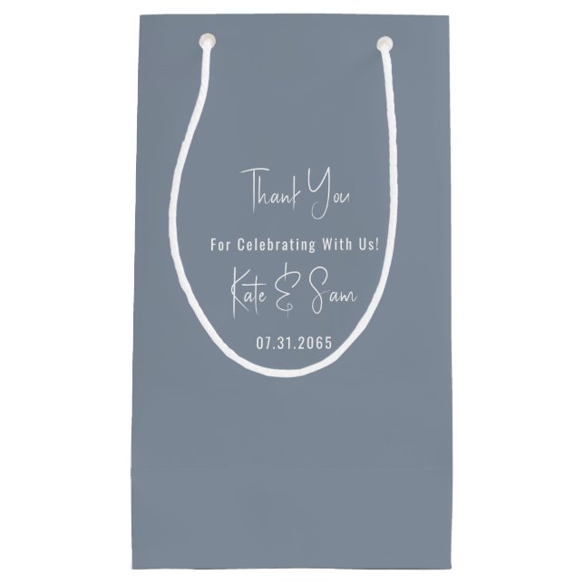 Classy Simple Dusty Blue Wedding Small Gift Bag (Front)