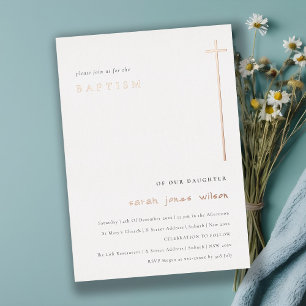 Classy Simple Elegant Minimal Typography Baptism Foil Invitation