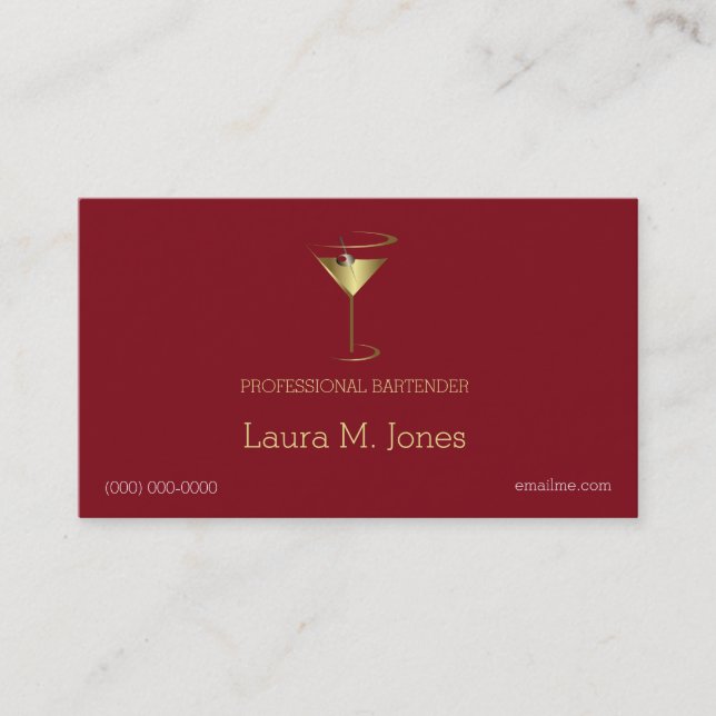 Classy Simple Gold Martini  Bartenders Business Card (Front)