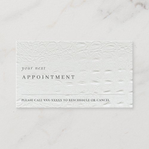 Classy Simple Ivory White Leather Text Appointment Business Card