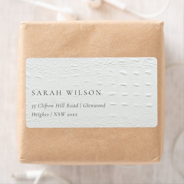 Classy Simple Ivory White Leather Texture Address Label (Insitu)
