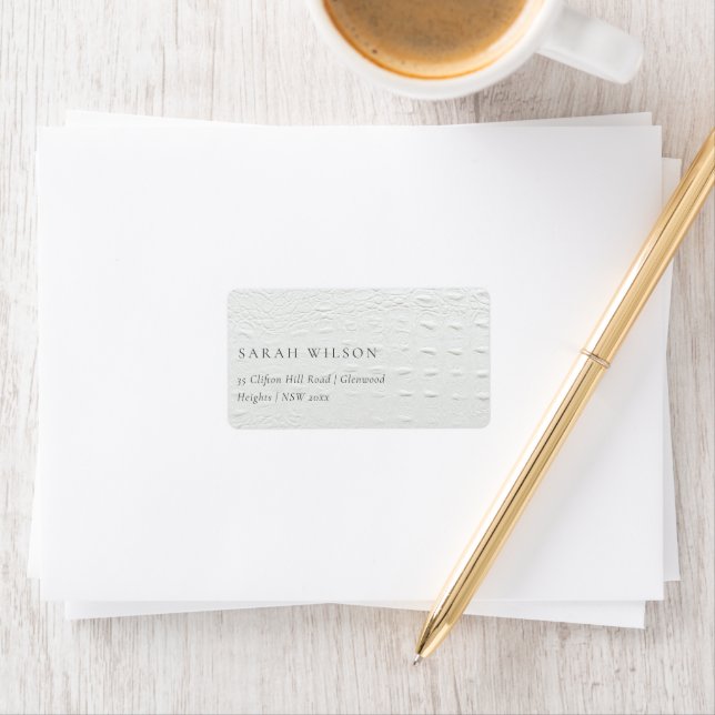 Classy Simple Ivory White Leather Texture Address Label (Insitu)