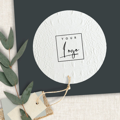 Classy Simple Ivory White Leather Texture Logo Classic Round Sticker