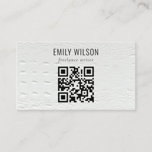Classy Simple Ivory White Leather Texture QR Code Business Card