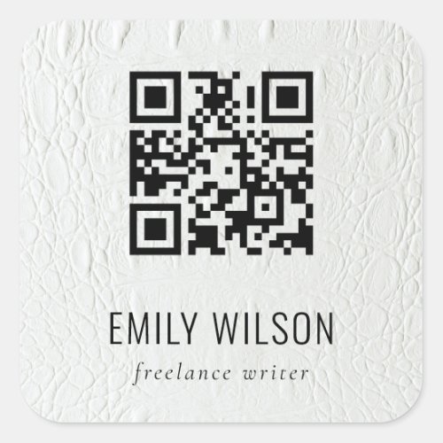 Classy Simple Ivory White Leather Texture QR Code Square Sticker