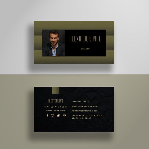 Classy Simple Modern Black Gold Professional Photo Business Card
