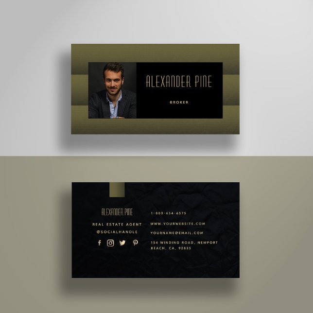 Classy Simple Modern Black Gold Professional Photo Business Card (Creator Uploaded)