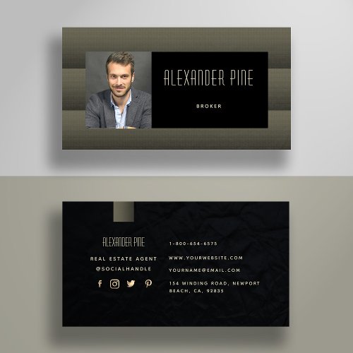 Classy Simple Modern Gray Gold Professional Photo Business Card
