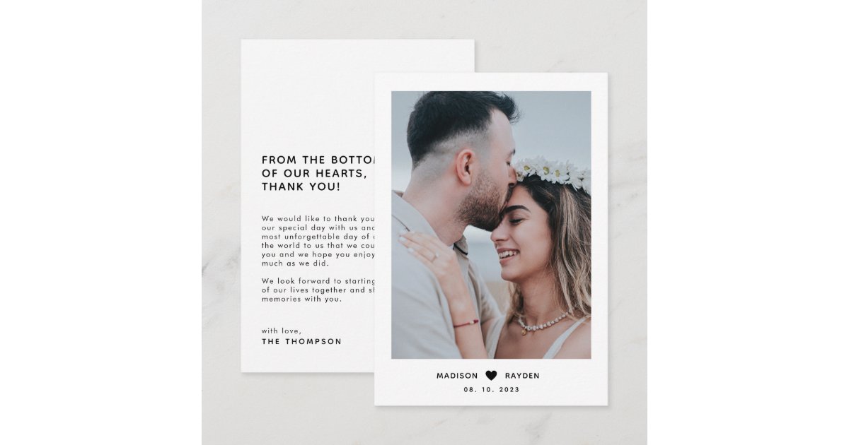 Classy Simple Photo Script with Heart Wedding Thank You Card | Zazzle