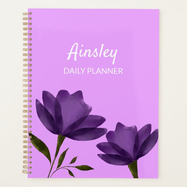 Classy simple purple flowers elegant customizable planner (Front)