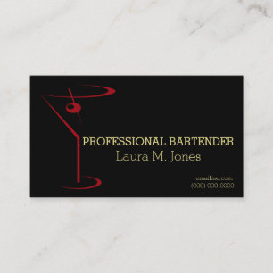Classy Simple Red Martini Bartenders Business Card